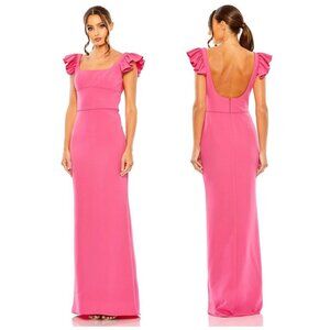 MAC DUGGAL Ruffled Cap-Sleeve Column Gown in Fuchsia Size US 4 NWT